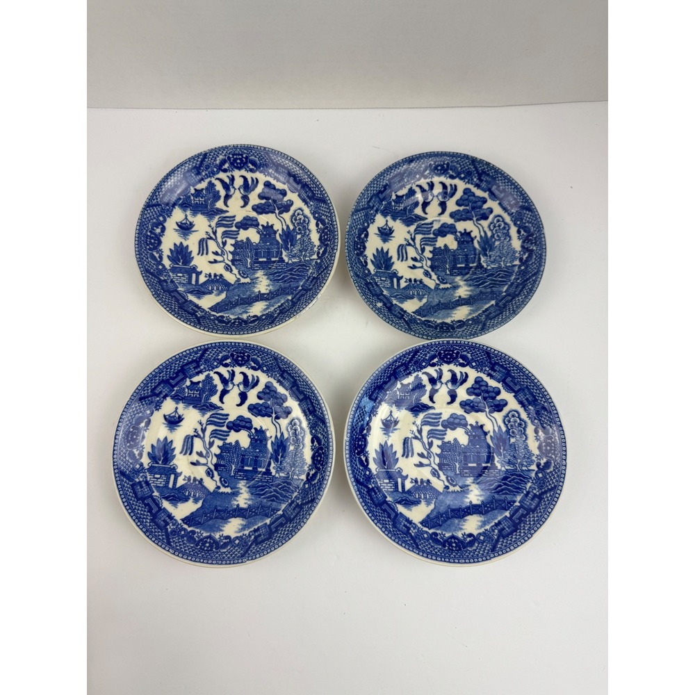 Vintage Blue Willow Saucers Set of 4 Japan Blue White Transferware 5.5 Inch